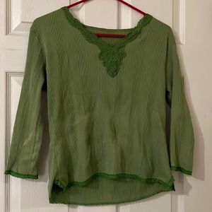 Light Green Lace V-Neck Top